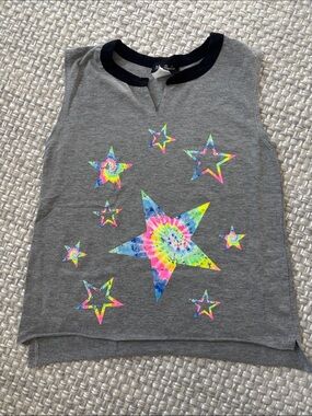 Miss Popular Gray Tank Top with Neon Tie-Dye Stars